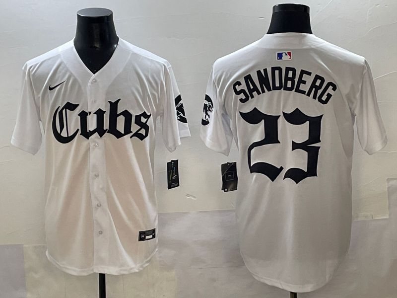 Men 2025 Chicago Cubs #23 Sandberg White Five generations Joint Name Nike MLB Jersey style 1